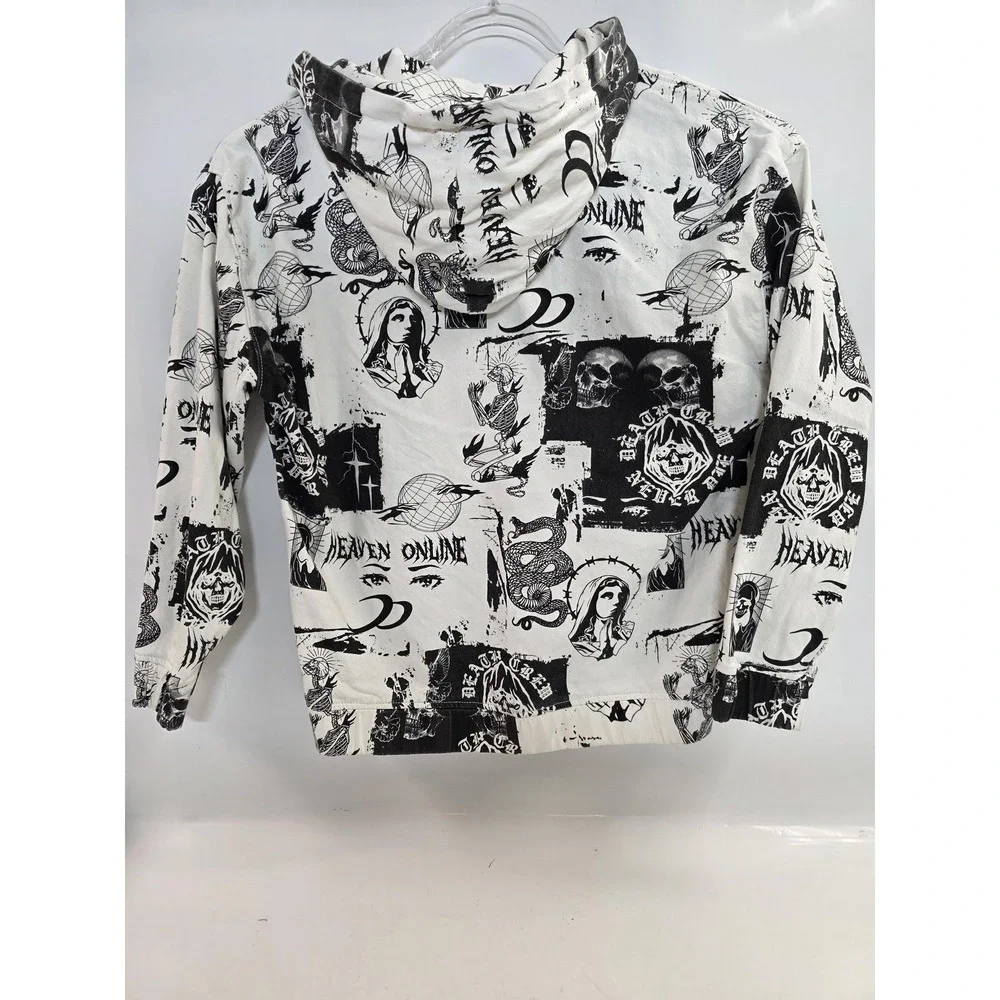 Forever 21 Hoodie Mens Small Black White Graphic Heaven Online Pullover Alt